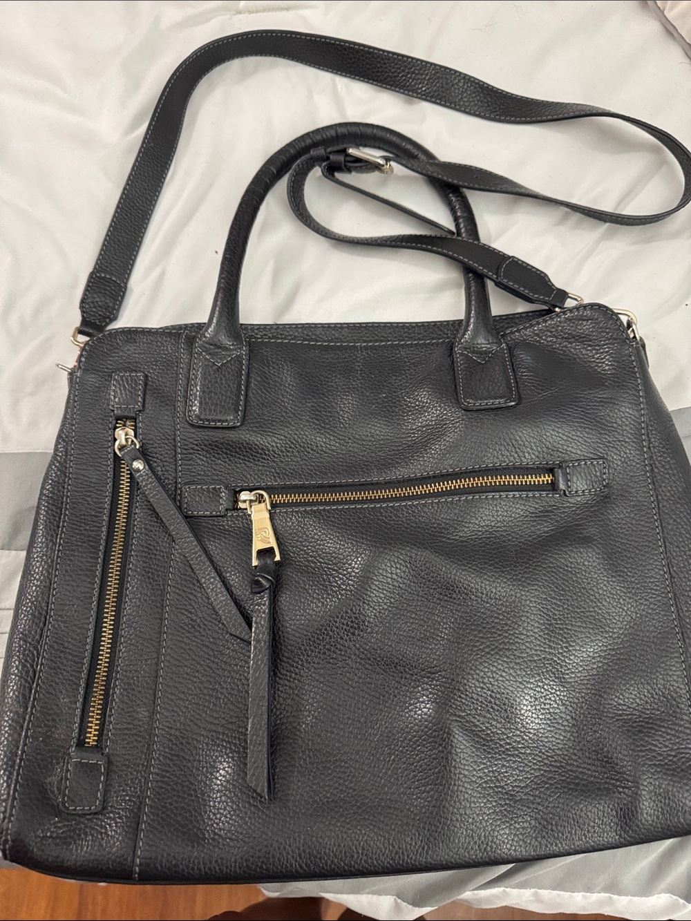 Robert Pietri Black Genuine Leather Zip-Top Bag/Purse
